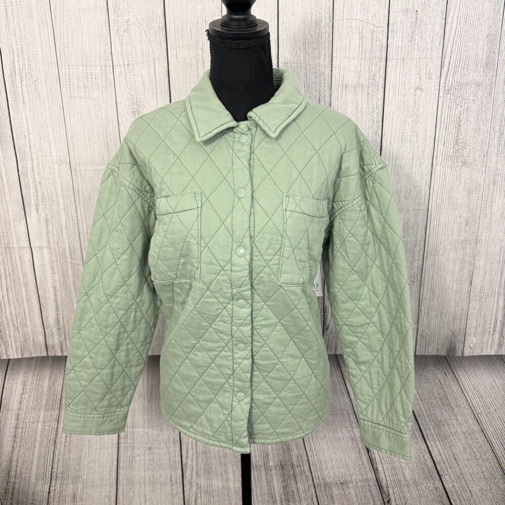 NWT Gap Kids Girls XXL Green Quilted Cotton Collared Shacket w/ Snaps & Pockets